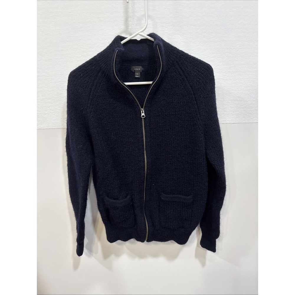 100% Wool J.Crew B5315 Women's Full Zip  Jacket  Medium  Navy Blue With Gold Zip